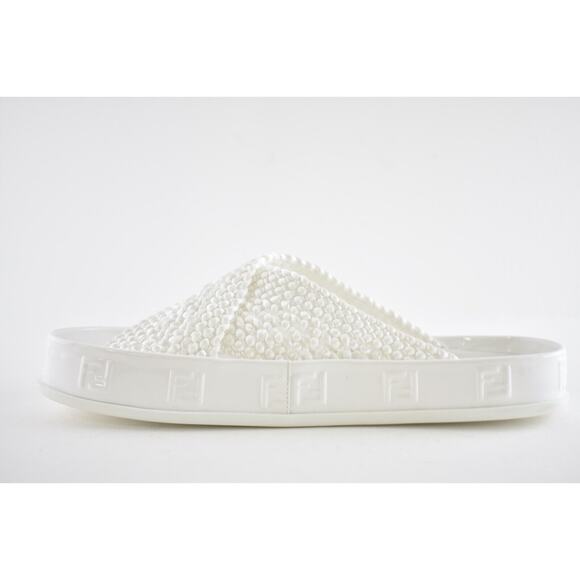 Fendi White Criss Cross Woven Logo Mule Slide Slip On Flat Flip Flop Sandal 37 - Picture 9 of 12